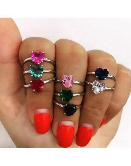 Anello argento925 con cuore zirconato colorato misura regolabile
