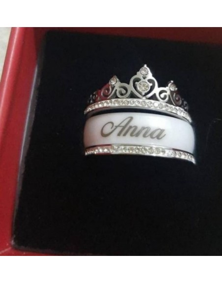 Anello ceramica con incisione e coroncina
