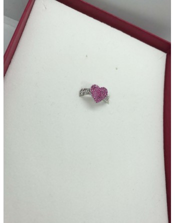 Anello con cuore zirconato colore fuxia regolabile