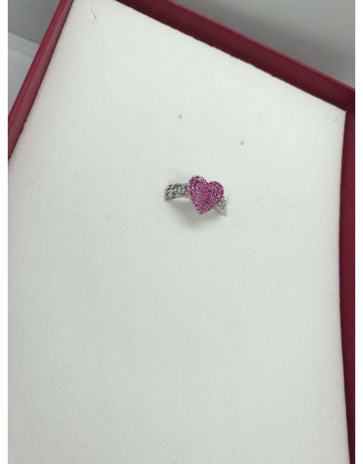 Anello con cuore zirconato colore fuxia regolabile