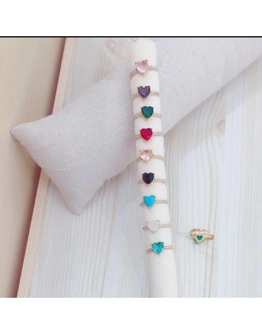 Anello cuore strass colorato regolabile