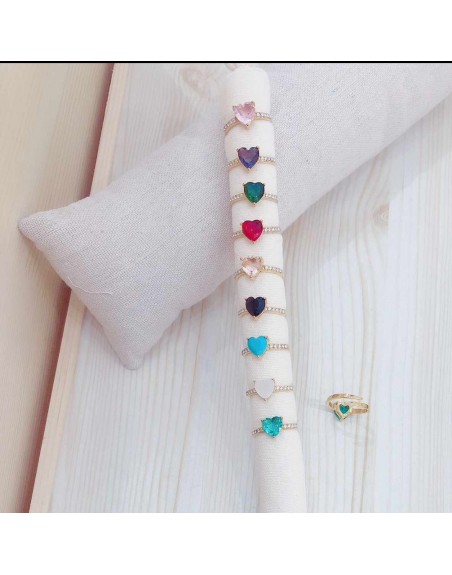 Anello cuore strass colorato regolabile