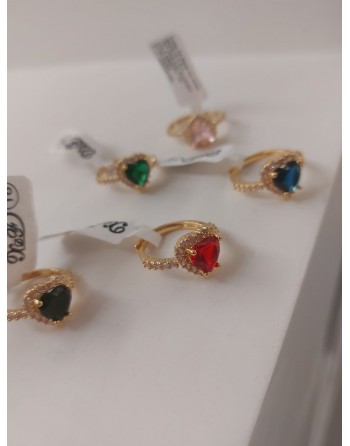 Anello zirconato con cuore centrale strass colorato