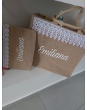 Borsa juta completa di pochette con nome