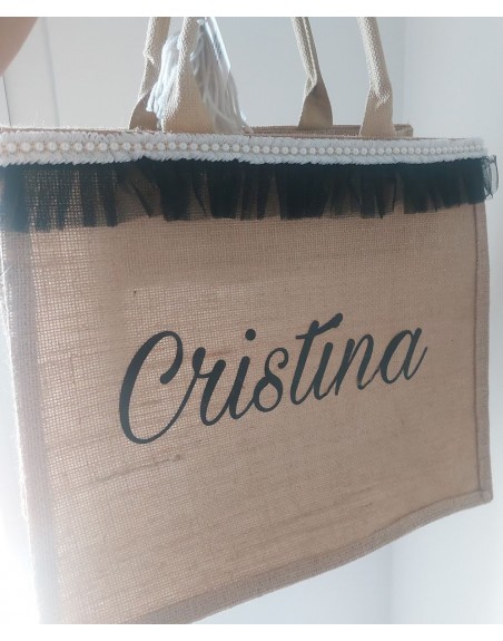Borsa juta con cerniera  e  nome