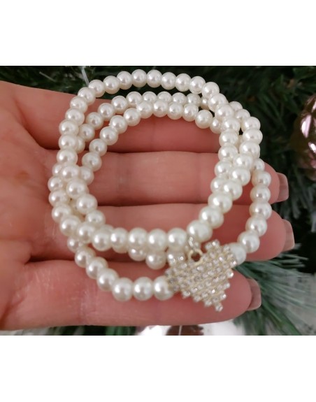 Bracciake a 3 fili con perle di fiume realizzato a mano con ciondolo cuore