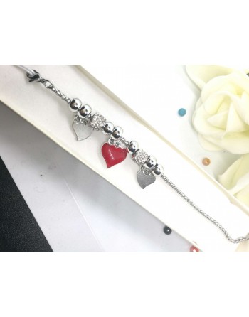 Bracciale acciaio inossidabile con cuore rosso