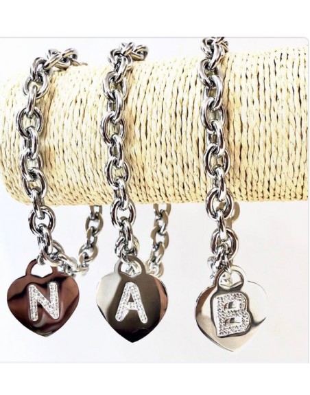 Bracciale acciaio inossidabile con lettera zirconata