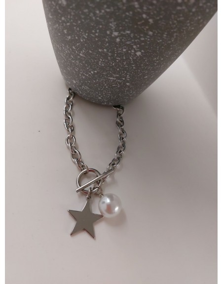 Bracciale catena doppia con perla e stella