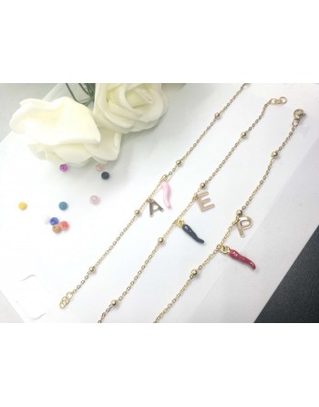 Bracciale catena veneziana con lettera e cornetto vari colori