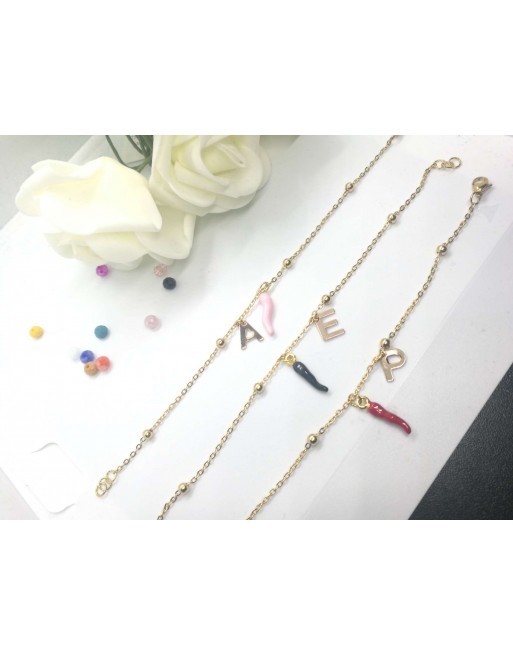Bracciale catena veneziana con lettera e cornetto vari colori