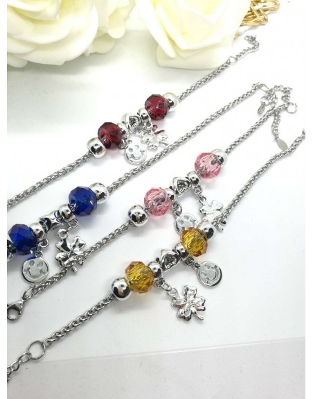 Bracciale con charms colorati in  acciaio inossidabile
