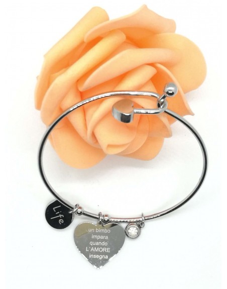 Bracciale con cuore pendente  con frase