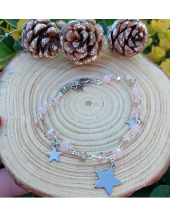 Bracciale con perline cristallo vari colori  e stelle acciaio realizzato a mano