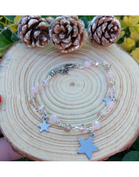 Bracciale con perline cristallo vari colori  e stelle acciaio realizzato a mano