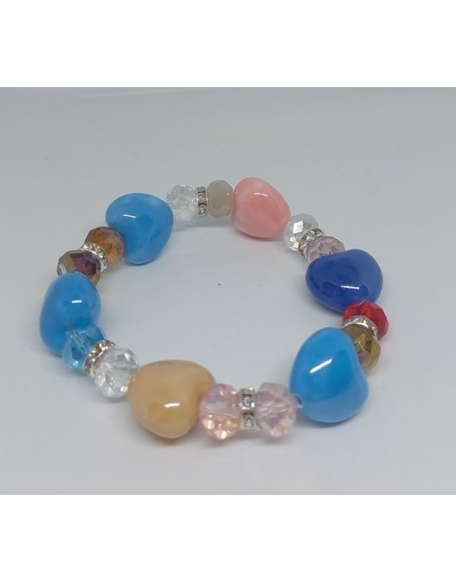 Bracciale elastico con cuori in ceramica