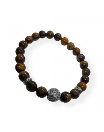 Bracciale elastico con perle di fiume colore tabacco ed inserti brillantinati