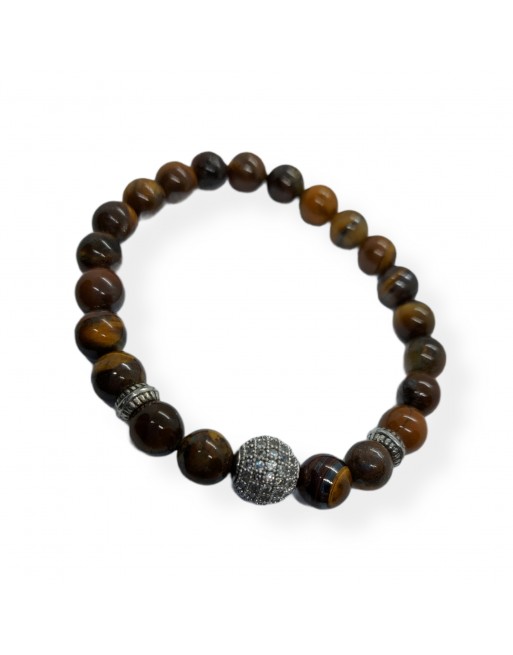 Bracciale elastico con perle di fiume colore tabacco ed inserti brillantinati