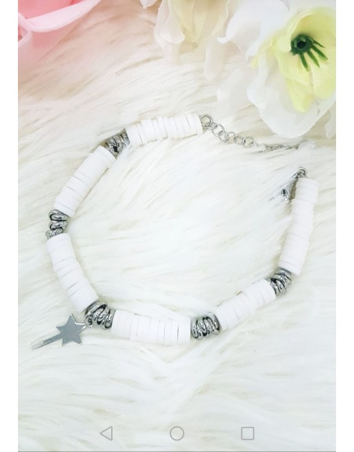 Bracciale gommini bianco e acciaio inossidabile creato a mano
