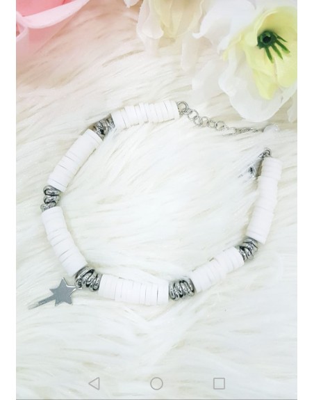 Bracciale gommini bianco e acciaio inossidabile creato a mano