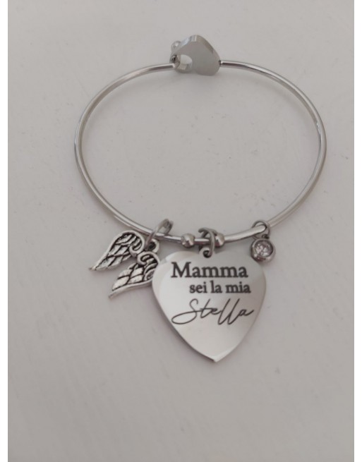 Bracciale in acciaio con cuore ed incisione personalizzata