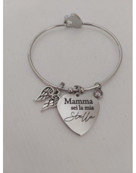 Bracciale in acciaio con cuore ed incisione personalizzata