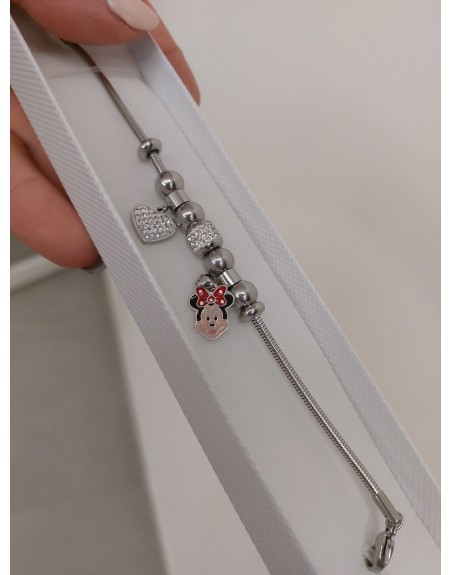 Bracciale modello pandora con ciondolo minnie