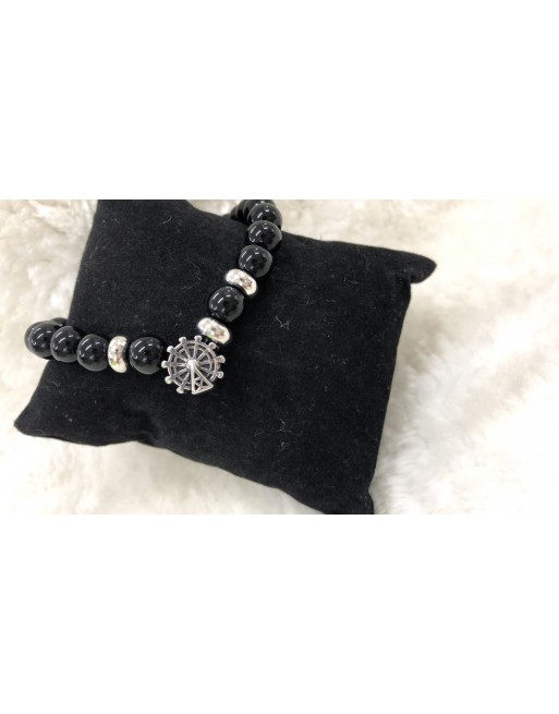 bracciale perle nere con timone
