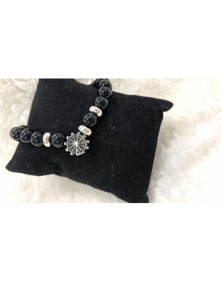 bracciale perle nere con timone