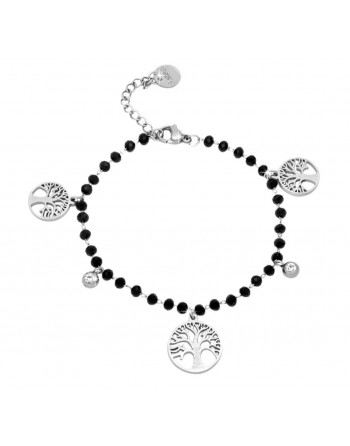 Bracciale perline nere con ciondoli albero della vita
