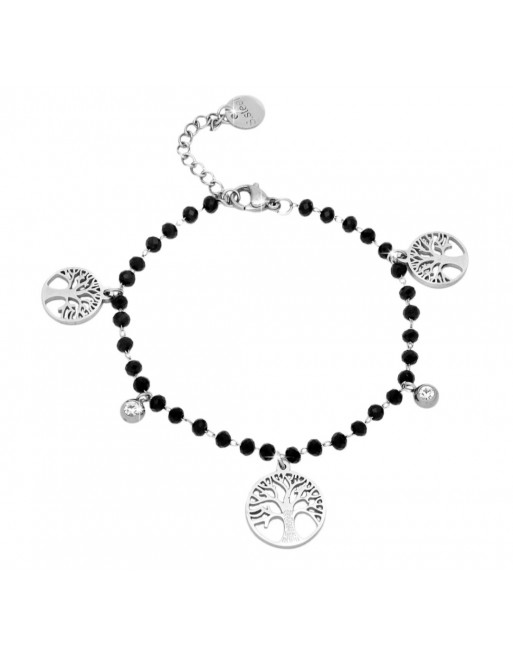 Bracciale perline nere con ciondoli albero della vita