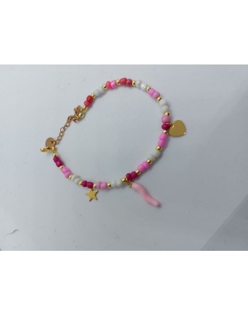 Bracciale realizzato a mano con perline colorate e ciondoli acciaio