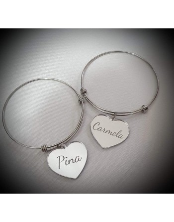 Bracciale rigido acciaio con ciondolo personalizzato nome