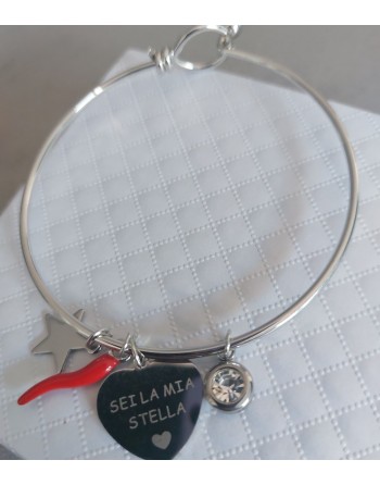 Bracciale rigido con ciondolo frase : sei la mia stella