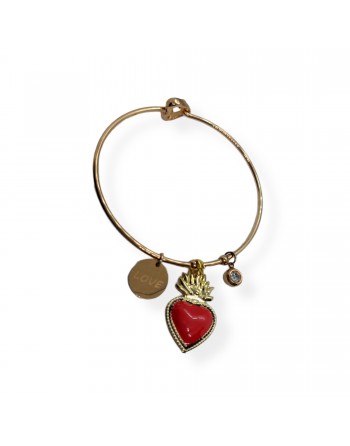 Bracciale rigido con pendente cuore sacro rosso