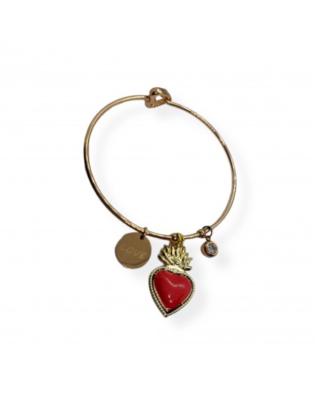Bracciale rigido con pendente cuore sacro rosso