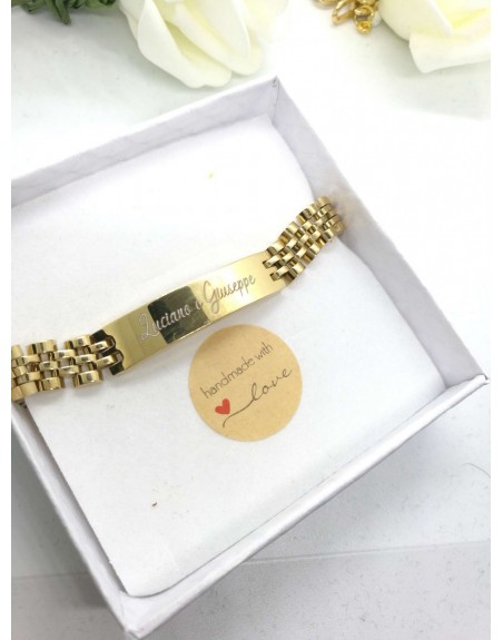 Bracciale uomo colore oro in acciaio inossidabile con incisione nomi