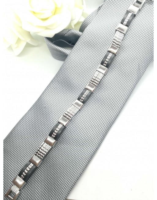 Bracciale uomo nero e argento  acciaio misura 21cm