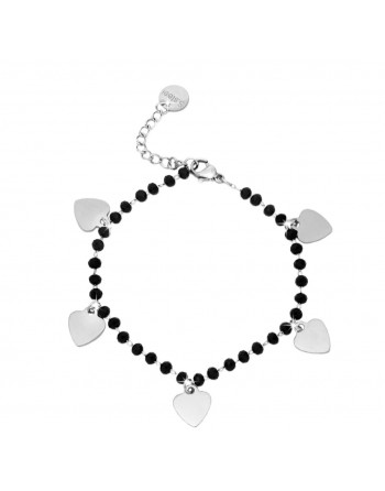 Bracciali perline nere con ciondoli cuori pendenti