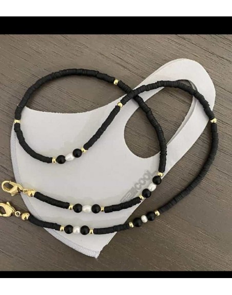 Catena occhiali  con  perline nere e perle