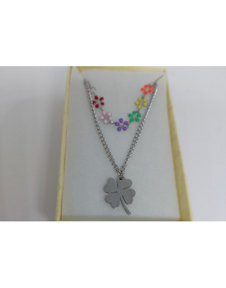Collana   a due filki con  pendenti quadrifoglio