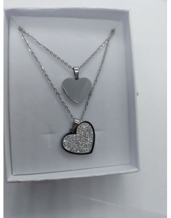 Collana 2 fili con un unico aggancio  e pendent cuori