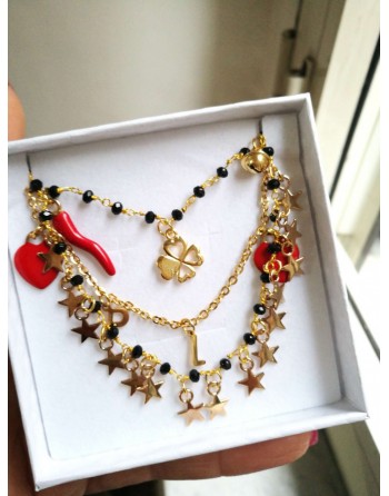 Collana 3 fili realizzata a mano in acciaio inossidabile con inserti da scegliere