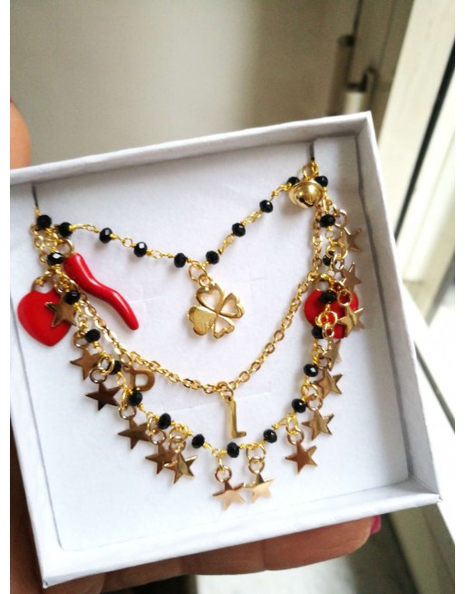 Collana 3 fili realizzata a mano in acciaio inossidabile con inserti da scegliere