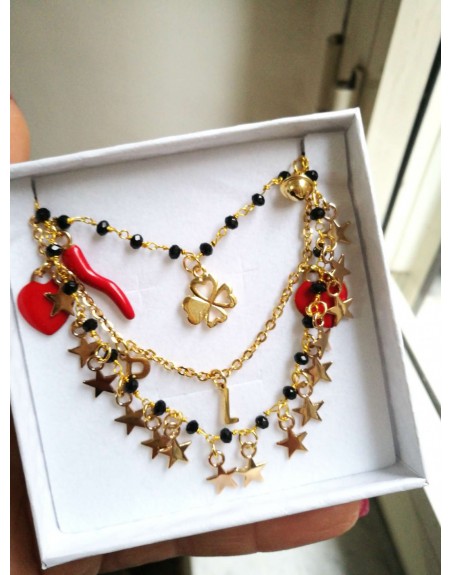 Collana 3 fili realizzata a mano in acciaio inossidabile con inserti da scegliere