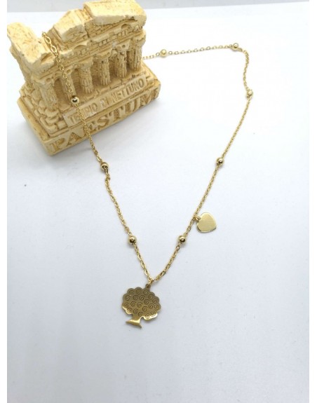 Collana acciaio con albero della vita e cuore