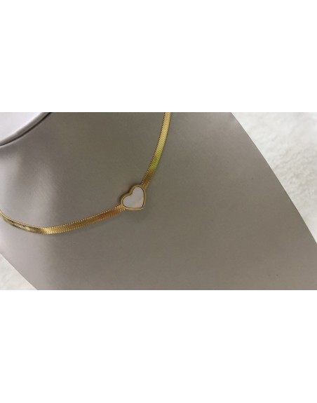 Collana acciaio con cuore bianco
