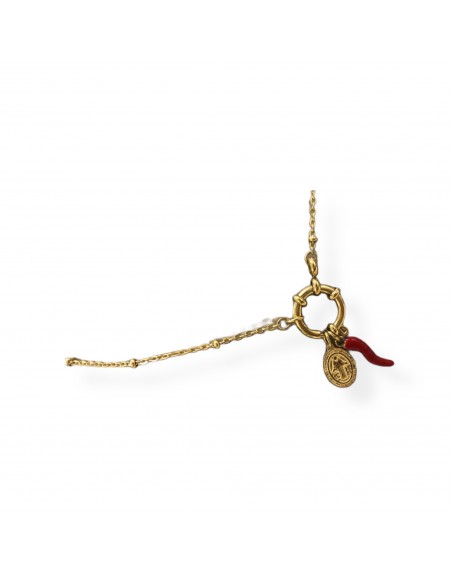 Collana acciaio con pendente corno e madonna