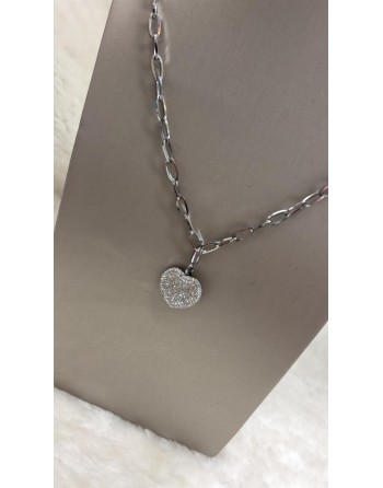 Collana acciaio inossidabile con catena doppia misura 50cm pendente cuore brillantinato