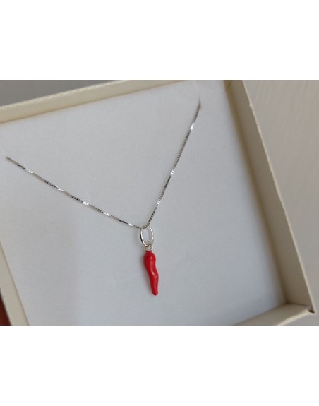Collana argento925 con cornetto rosso